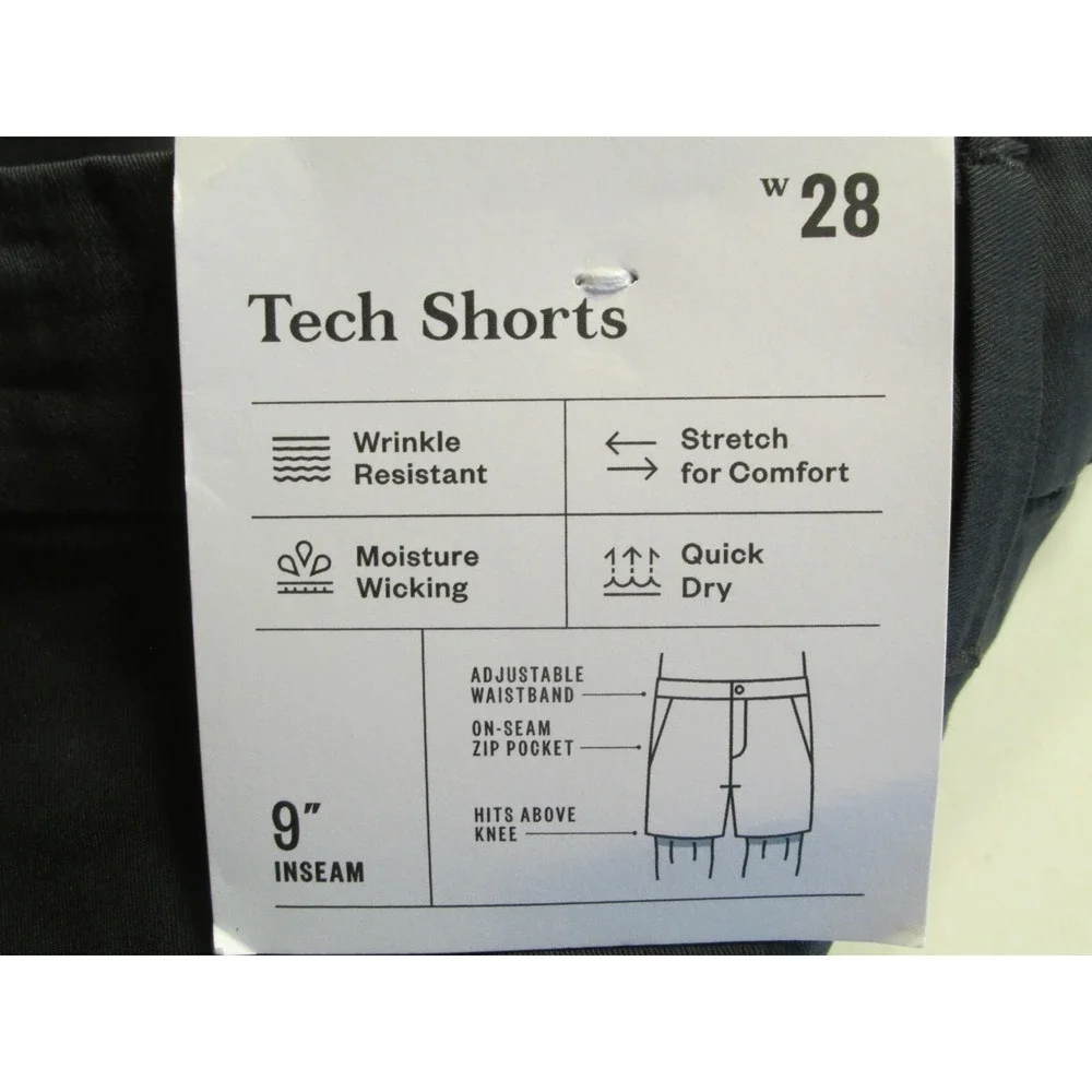 NWT GOODFELLOW Tech Shorts Men 28 Gray Wrinkle Resist Quick Dry Extra Stretch